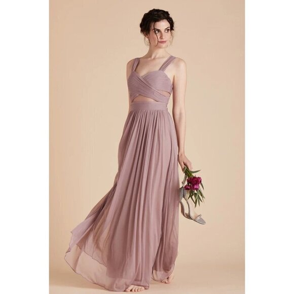 Birdy Grey Elsye Cut Out Mesh Mauve Maxi Formal Bridesmaid Dress Small NWT - Picture 2 of 15